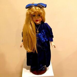 VTG COLLECTORS CHOICE PORCELAIN DOLL BLUE DRESS 16”